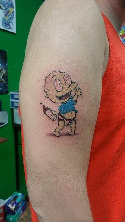 点击大图看下一张：婴儿纹身图案 男生手臂上彩色的卡通婴儿纹身图片