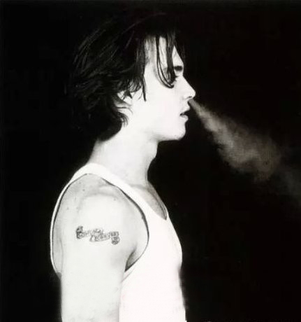 点击大图看下一张：美国纹身明星  Johnny Depp手臂上黑灰的印第安人纹身图片
