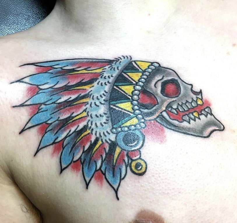 点击大图看下一张：印第安人纹身  男生胸上彩绘的印第安人纹身图片