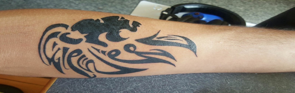 点击大图看下一张：动物纹身轮廓  男生手臂上黑色的动物轮廓纹身图片
