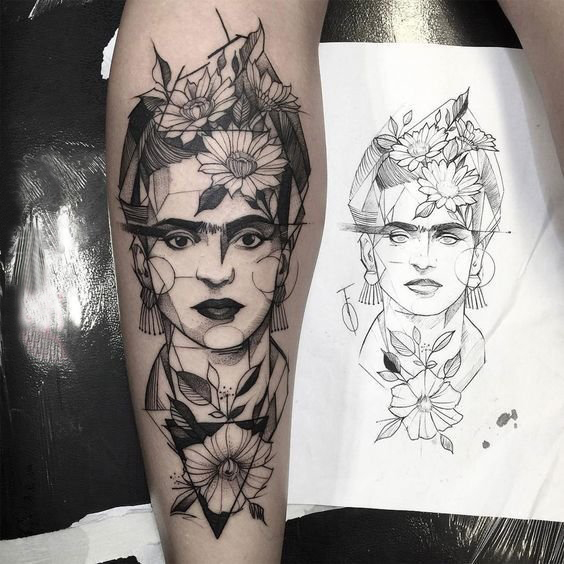 点击大图看下一张：国际纹身明星  多款设计独特的弗里达卡萝纹身图案