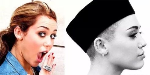 点击大图看下一张：国际纹身明星  Miley Cyrus耳朵上黑色的英文纹身图片