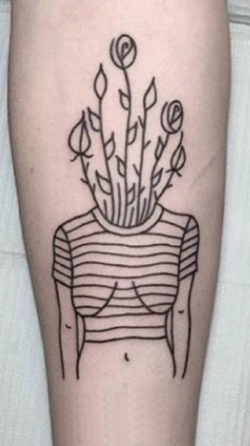 点击大图看下一张：欧美拼接纹身 女生手臂上植物和人物拼接纹身图片