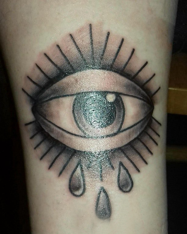 点击大图看下一张：眼睛纹身 女生手臂上流泪的眼睛纹身图片