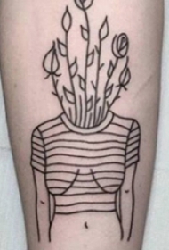 欧美拼接纹身 女生手臂上植物和人物拼接纹身图片