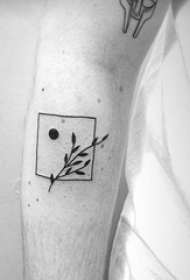 极简线条纹身 男生手臂上方形和植物纹身图片