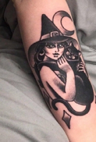 女巫纹身图案  女生手臂上女巫和猫纹身图片