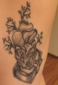 心脏纹身图案  男生侧腰上心脏和植物纹身图片