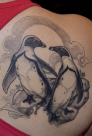 企鹅纹身图 男生后背上黑色的企鹅纹身图片