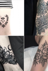 纹身图案女生手臂  女生手臂上黑灰的花朵纹身图片