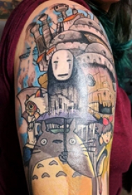 双大臂纹身 女生大臂上彩色的动漫人物纹身图片