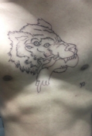 滴血狼头纹身  男生胸上极简的狼头纹身图片