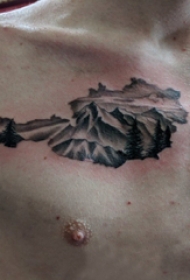 山脉纹身 男生锁骨上黑色的山脉纹身图片