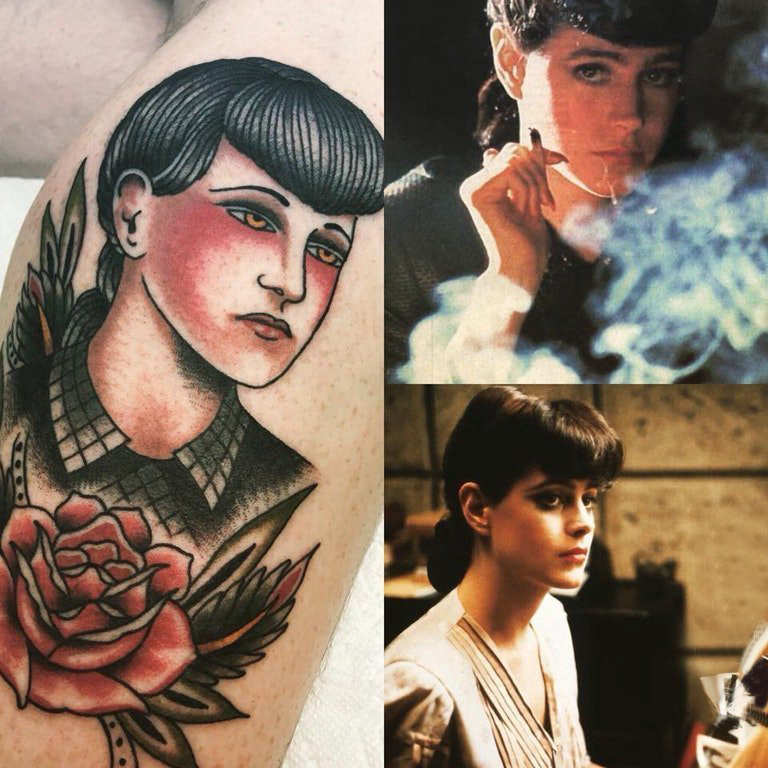点击大图看下一张：女孩人物纹身图案  女生小腿上彩绘的女孩人物纹身图片
