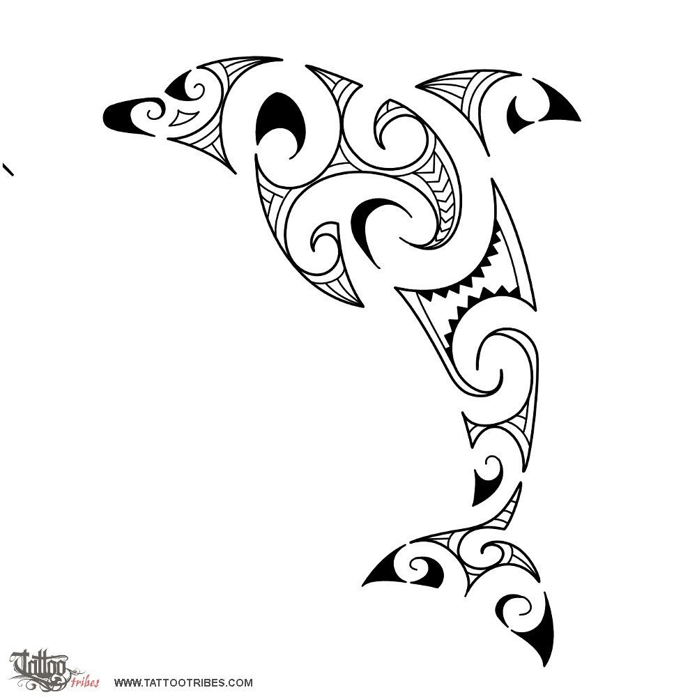 点击大图看下一张：纹身海豚  灵动可爱的海豚纹身手稿图案