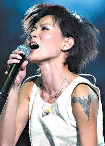点击大图看下一张：中国纹身明星  卢巧音手臂上黑色的线条纹身图片