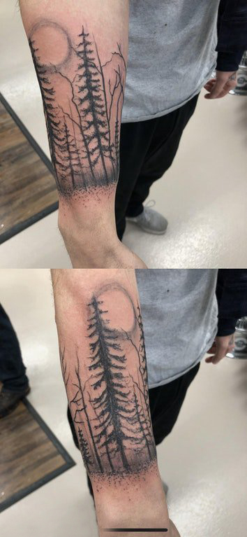 点击大图看下一张：纹身树枝 男生手臂上黑灰色的树纹身图片