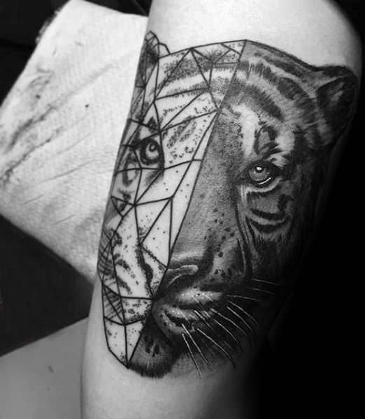点击大图看下一张：老虎头纹身图案  几何创意的老虎纹身图案