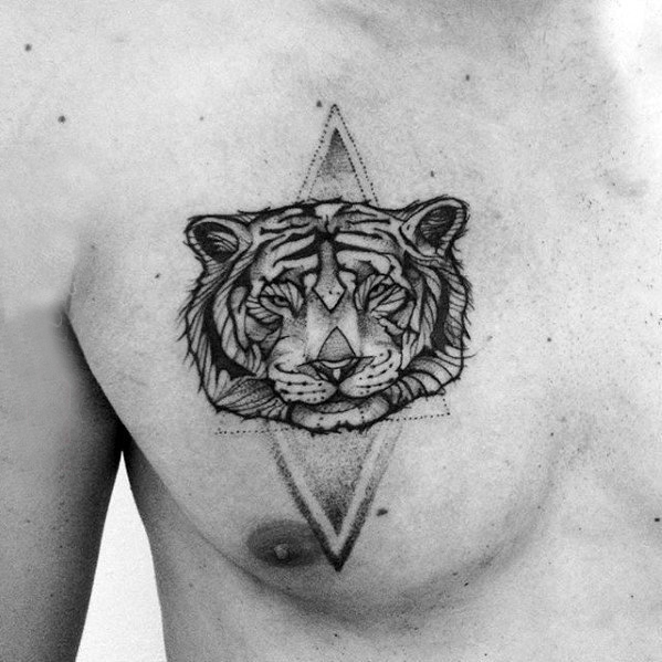 点击大图看下一张：老虎头纹身图案  几何创意的老虎纹身图案