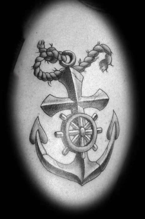 点击大图看下一张：欧美船锚纹身  写实风格的欧美船锚纹身图案