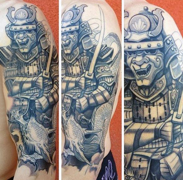 点击大图看下一张：日本武士纹身图案  霸气侧漏的日本武士纹身图案