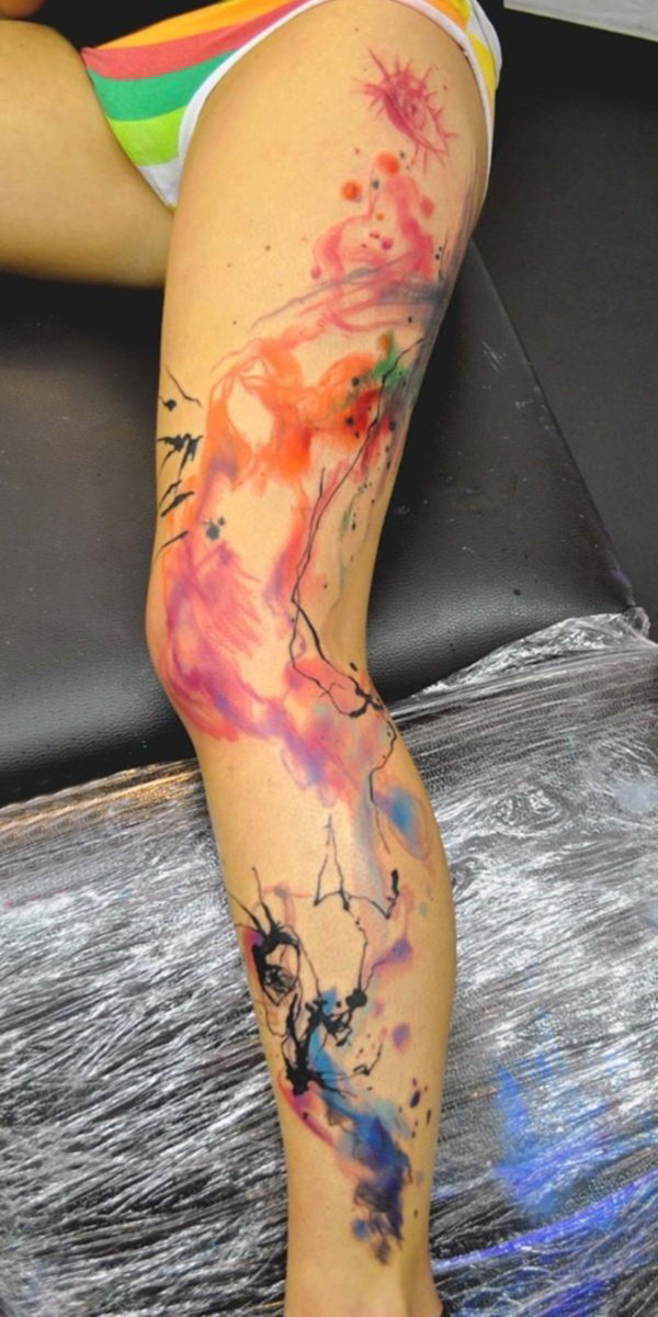 点击大图看下一张：纹身腿上图案 性感的腿部纹身图案
