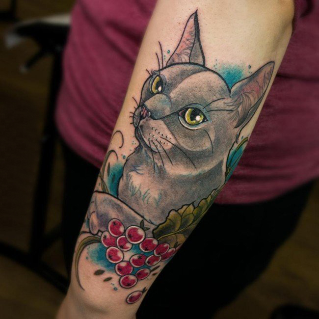 点击大图看下一张：小猫咪纹身  多款彩绘可爱小猫咪纹身图案