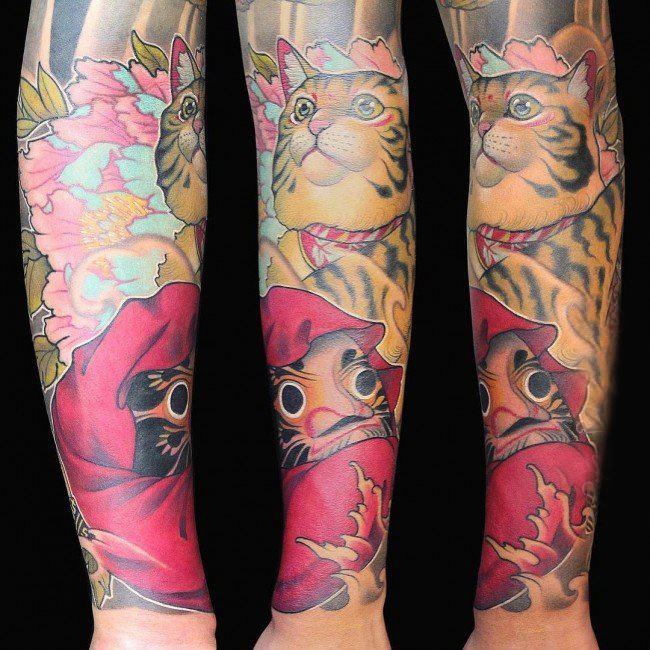 点击大图看下一张：小猫咪纹身  多款彩绘可爱小猫咪纹身图案