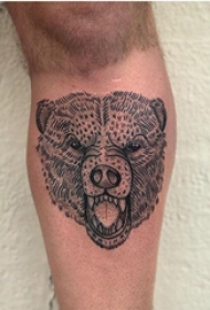 百乐动物纹身 男生小腿上黑色的熊纹身图片