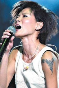中国纹身明星  卢巧音手臂上黑色的线条纹身图片