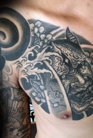 日本武士 纹身   色调暗沉的日本武士纹身图案