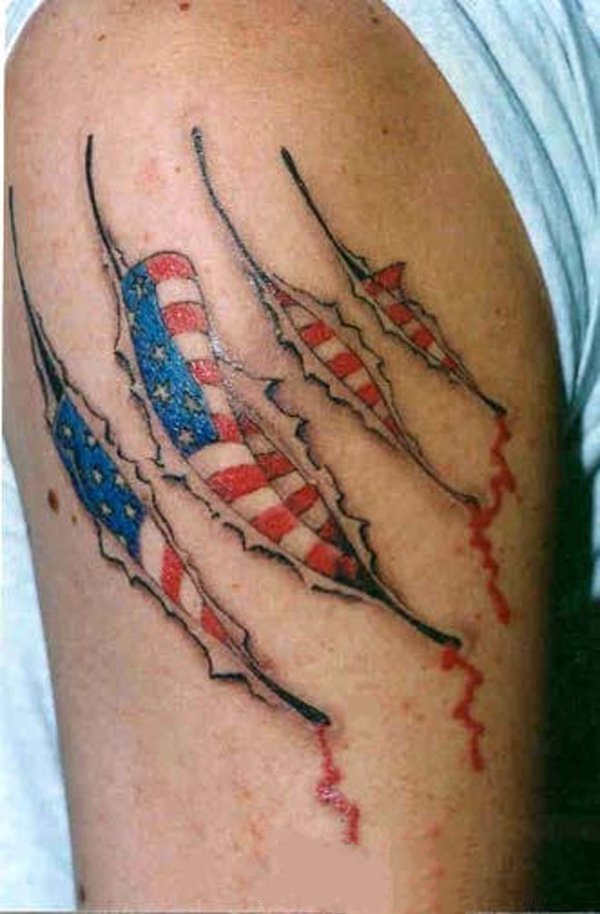 点击大图看下一张：创意而又意义独特的美国星条旗国旗纹身图案