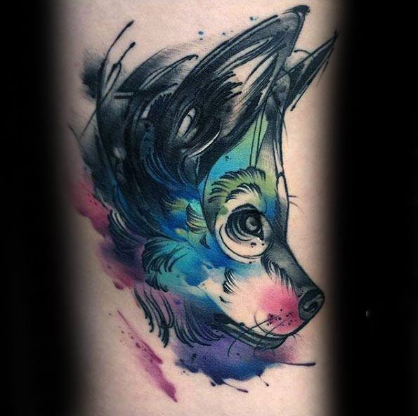 点击大图看下一张：狼头纹身图片   多款水彩晕染的狼头纹身图案