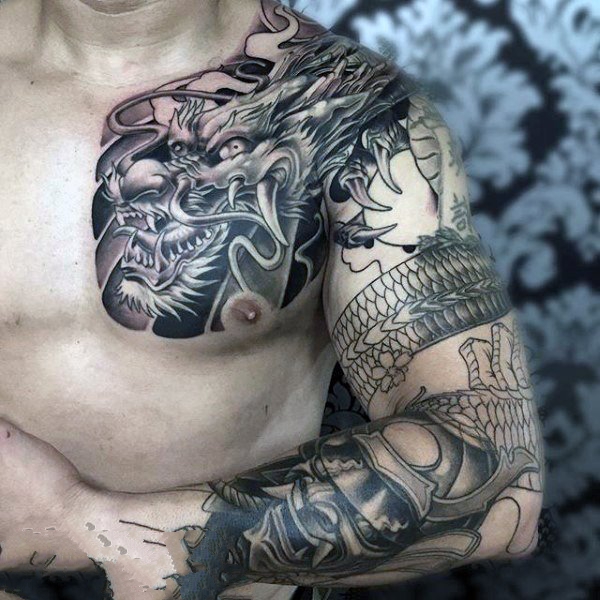 点击大图看下一张：日本武士纹身  多款彩绘的日本武士纹身图案