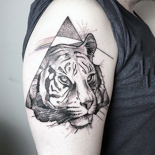点击大图看下一张：老虎头纹身图案  用以几何设计的老虎头纹身图案