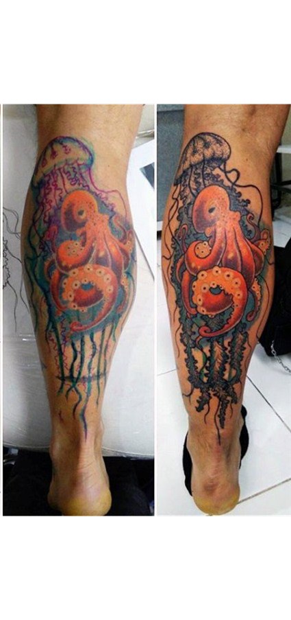 点击大图看下一张：水母纹身图案  耀眼夺目的水母纹身图案