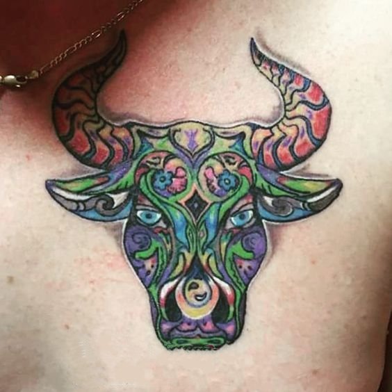 点击大图看下一张：公牛头纹身   多款雄壮的公牛头纹身图案