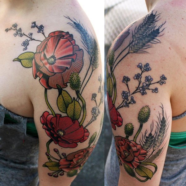 点击大图看下一张：罂粟纹身  唯美却致命的罂粟纹身图案