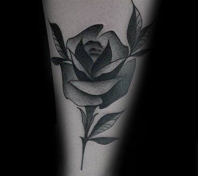 点击大图看下一张：黑玫瑰纹身图   黑色色调的玫瑰纹身图案