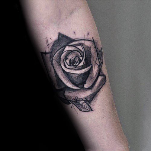 点击大图看下一张：黑玫瑰纹身图   黑色色调的玫瑰纹身图案