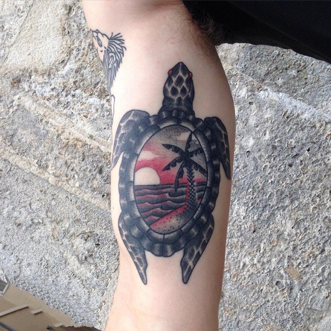 点击大图看下一张：乌龟纹身图案   创意百变的乌龟纹身图案