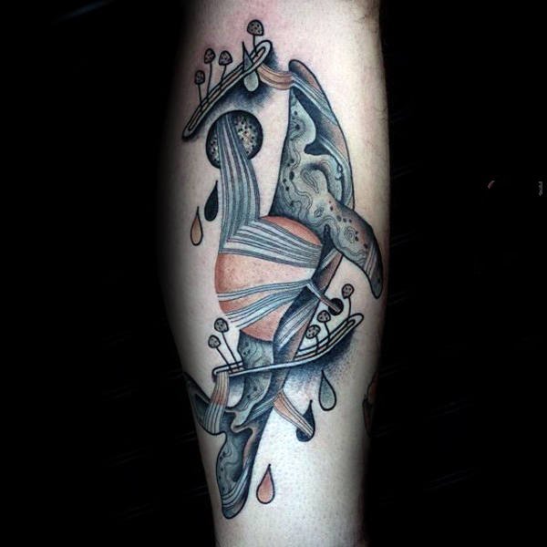 点击大图看下一张：纹身鲸鱼   创意感十足的鲸鱼纹身图案