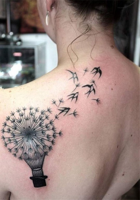点击大图看下一张：蒲公英纹身   唯美至极的蒲公英纹身图案