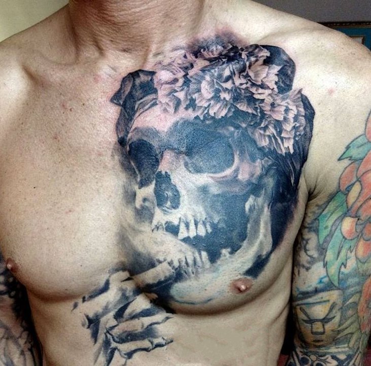 点击大图看下一张：骷髅纹身  令人恐惧的骷髅纹身图案