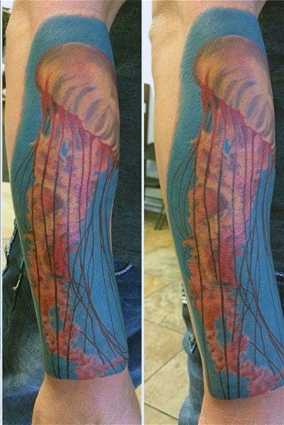 点击大图看下一张：水母纹身图案  裙带飘飘的水母纹身图案