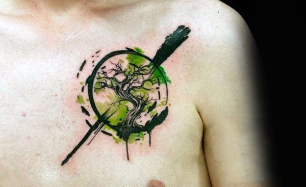 点击大图看下一张：纹身树枝   清新秀丽的水彩树枝纹身图案