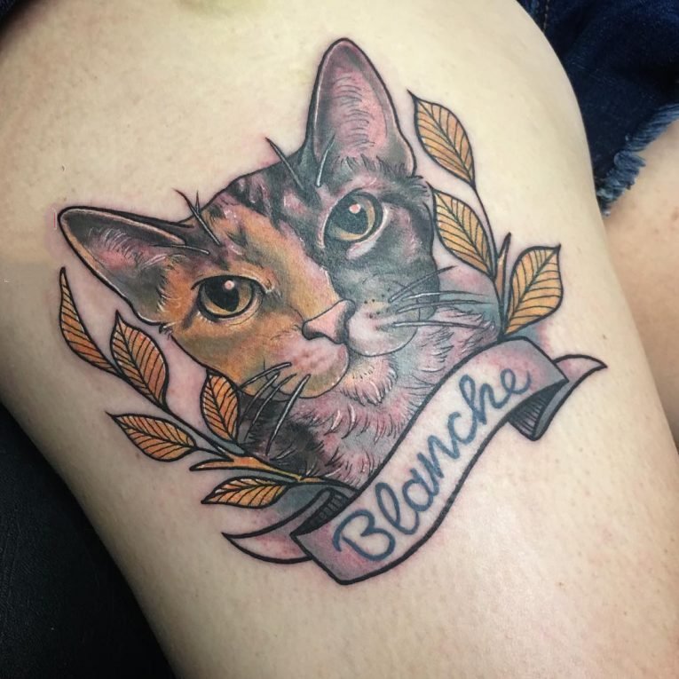 点击大图看下一张：猫咪纹身图案   优雅灵敏的猫咪纹身图案
