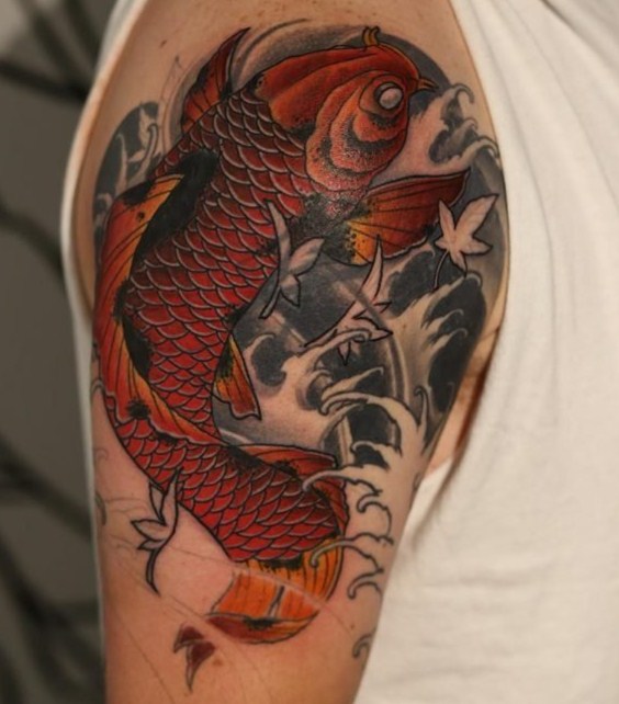 点击大图看下一张：纹身锦鲤图案   灵动的锦鲤纹身图案