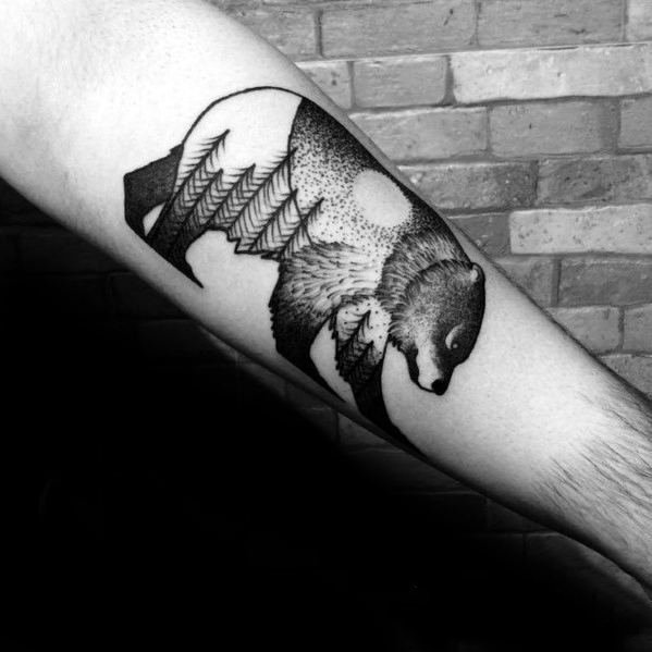 点击大图看下一张：创意纹身图片  双重曝光的动物纹身图案
