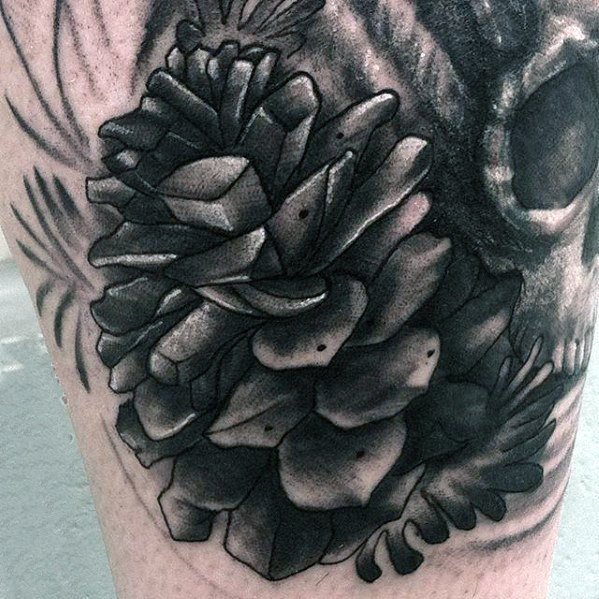 点击大图看下一张：植物纹身   坚硬小巧的松果纹身图案